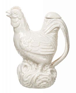 A BLANC-DE-CHINE EWER IN THE FORM OF A CHICKEN
