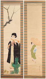 A PAIR OF JAPANESE KAKEJIKU SCROLLS, EARLY 20TH CENTURY