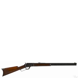Marlin model 1889 lever action rifle, 44-40 caliber, 24'' octagonal barrel. Serial #80855.