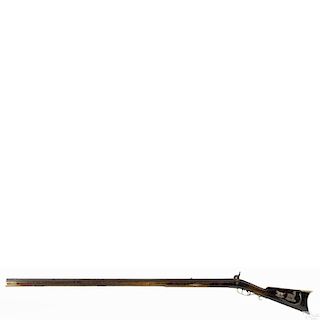 Virginia full stock percussion long rifle, approximately .44 caliber, with a maple stock