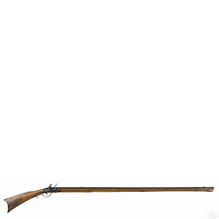 Full stock flintlock long rifle, approximately .52 caliber, the lock stamped J. J. Henry Boulton
