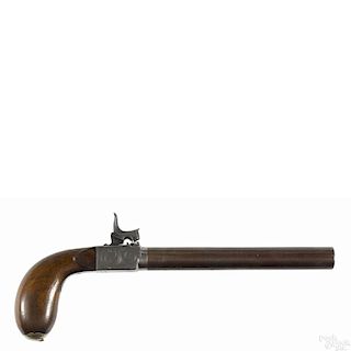 Screw barrel percussion pistol, approximately .60 caliber, with a folding trigger