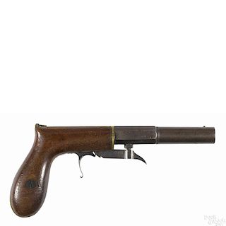 William Ashton underhammer pistol, .36 caliber, with walnut saw handle bag grips