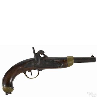 French percussion single shot pistol, converted from flintlock, approximately .70 caliber