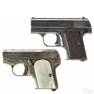 Two semi-automatic pistols, .25 caliber, the first a Spanish copy of an FN pistol