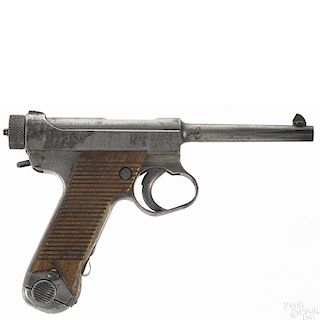 Japanese military Nambu semi-automatic pistol, 8 mm, with a blued finish, hardwood grips