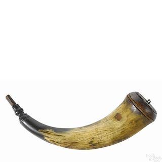 York County, Pennsylvania powder horn, 19th c., with a typical rope carved plug, 9'' l.