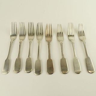Eight (8) 19/20th Century Russian Silver Dinner Forks. Stamped.