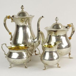 Vintage Poole Sterling Silver Four (4) Piece Tea Set. Sugar and creamer with gold washed interior.