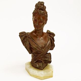George van der Straeten, Belgian (1856-1941) Bronze Bust of a Maiden.
