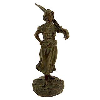 Georges Omerth, French (19-20th cent.) Bronze Sculpture, Peasant Woman.