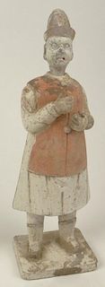 Chinese Ming Dynasty (1368–1644) Pottery Attendant Figure/Bottle with removable head and pigment.