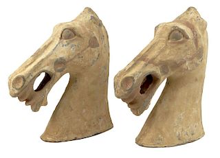 Pair of Chinese Tang Dynasty (618–906) Pottery Horse Heads.