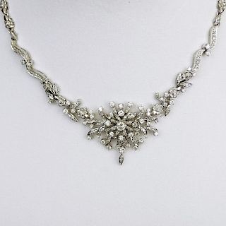 Vintage Approx. Approx. 5.5 to 6.0 Carat Round Brilliant Cut Diamond and 14 Karat White Gold Necklace.