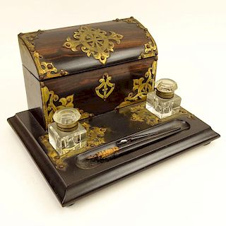 Antique English Brass Mounted Mahogany Desk Set.