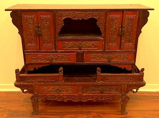 19/20th Century Chinese Carved and Lacquer Wood Shrine Cabinet.