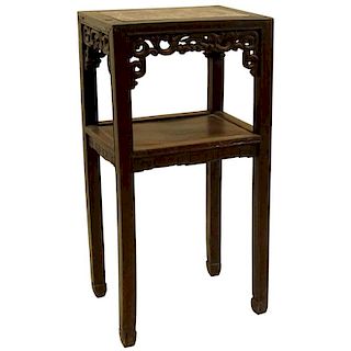 Chinese Carved Hardwood Pedestal with Inset Marble Top.