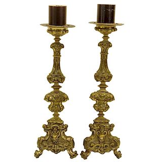 Pair of Large Brass Candle Holders.