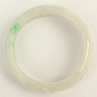Chinese Carved White with Apple Green Jade Bangle.