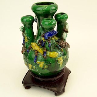 Vintage Chinese Green Glazed Pottery Tulip Vase.