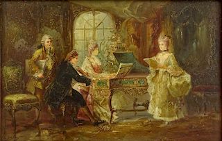 L. Dories, Continental (19th C) Oil on cradled panel "The Music Lesson"