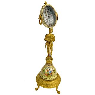 Early 20th Century Vienna Enamel and Gilt Metal Watch Holder. Unsigned. Losses/Damages to finial and to watch holder. Please examine this lot carefull