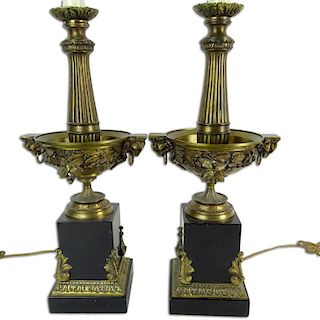 Pair Vintage Bronze and Marble Lamps.