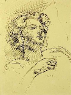 William Auerbach Levy (American/Russian, 1889-1964) Pen on paper, Sketch of a Girl.