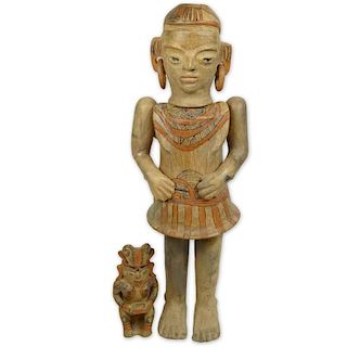 Two African Earthenware Figures. One large multi-part figure, one smaller.