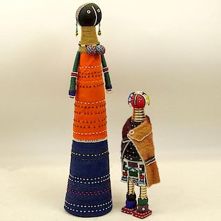 Two (2) Vintage African Beaded Cloth Figures.