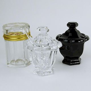 Lot of Two Baccarat Covered Condiment Jars and a Baccarat Style Crystal Bronze Mounted Round Jar.