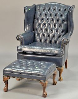 Old Hickory Tannery leather chair and ottoman with tufted back.