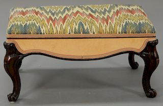 Rosewood Victorian bench with upholstered lift top set on cabriole legs. 
ht. 18 in.; top: 20" x 34"