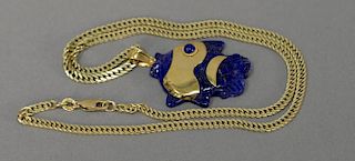 14K gold chain with stone fish overlaid with gold, 11.8 grams.