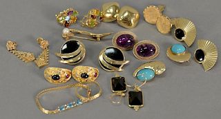 Nine pairs of 14K gold earrings, one pin, one bracelet, and one pair of cufflinks, 71 grams total weight.