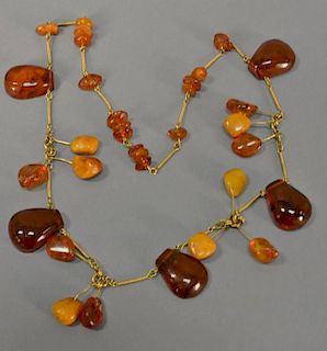 Amber and 14K gold necklace having amber drops, lg