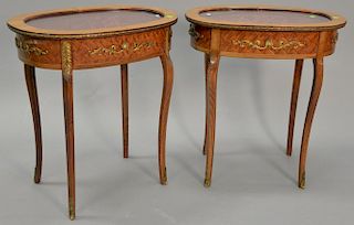 Pair of Louis XV style oval curio tables with glass tops. ht. 27", top: 16" x 24 1/2"