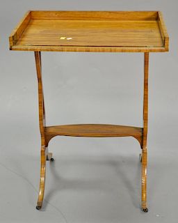 French style inlaid and veneered gallery top table with drop front gallery, ht. 30", wd. 23", dp. 15".