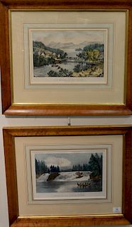 Two Currier & Ives hand colored lithographs including The Bridge, At the Outlet, Lake Memphremagog and Falls of the Ottawa River, Ca...