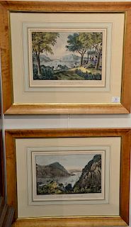 Currier & Ives two small folio hand colored lithographs including View on Hudson River from Ruggles House, Newburgh and View on the ...