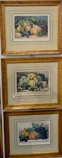 Currier & Ives three small folio hand colored lithographs including Fruit Piece, Fruit Piece, and Fruits of the Season