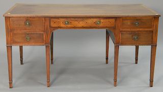 Mahogany desk with banded inlaid top (sun faded), ht. 30", top: 32" x 60"