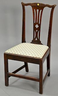 Chippendale mahogany side chair with stretcher base.