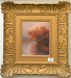 James Everett Stuart (1852-1941) oil on panel, fall reflections, signed lower left J