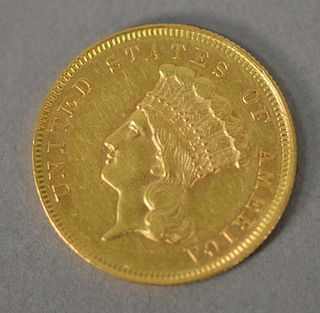 1863 $3. Indian Princess Head gold coin.