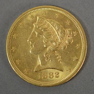 1882 S $5. Liberty gold coin.
