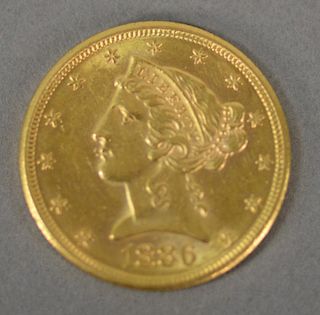 1886 S $5. Liberty gold coin.