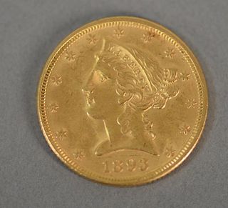 1893 $5. Liberty gold coin.