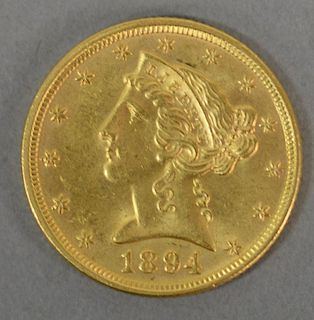 1894 $5. Liberty gold coin.