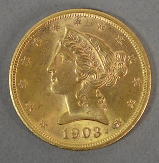1903 S $5. Liberty gold coin.